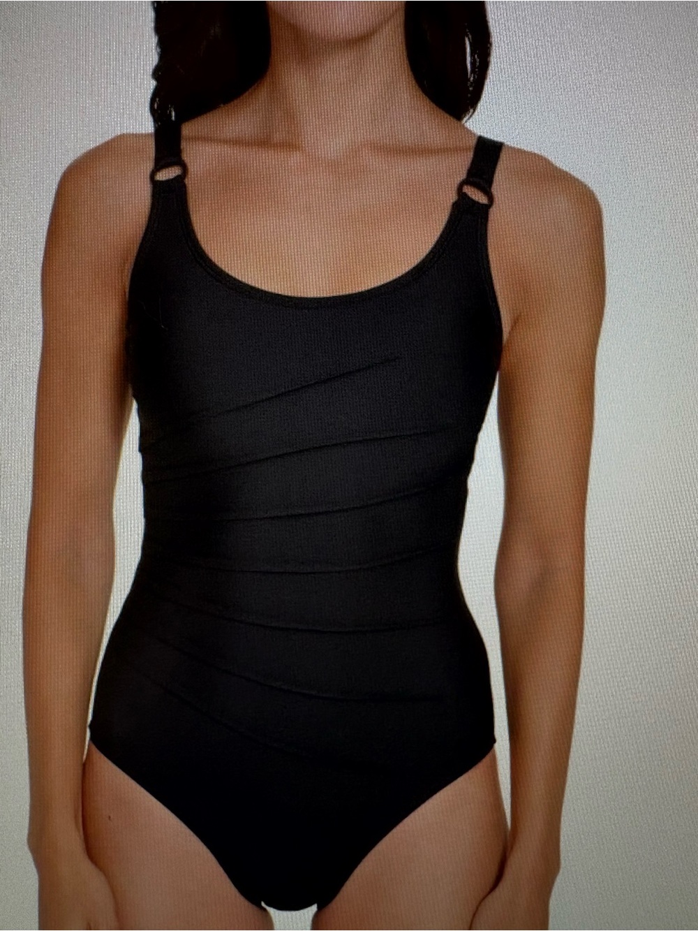 DKNY Black One-Piece Scoop Neck Swimwear with Ring-Detail Straps